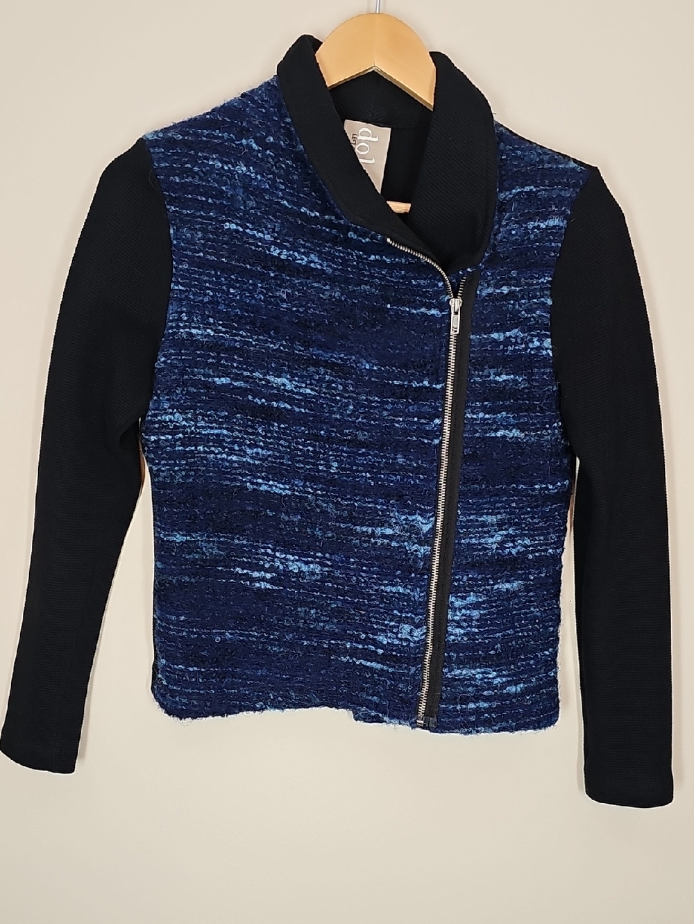 Anthropologie Dolan Left Coast Boucle Moto Jacket Small Navy Blue Alpaca Wool